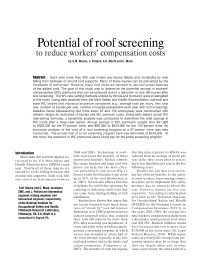 Image of publication Potential of Roof Screening to Reduce Workers’ Compensation Cost
