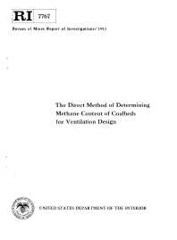 Image of publication The Direct Method of Determining Methane Content of Coalbeds for Ventilation Design