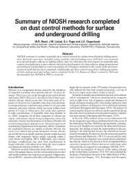 Image of publication Summary of NIOSH Research Completed on Dust Control Methods for the Surface and Underground Drilling