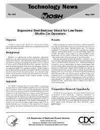 Image of publication Technology News 459 - Ergonomic Seat Reduces Shock for Low-Seam Shuttle Car Operators