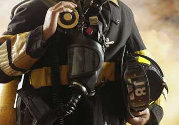 	Close up of male fire fighter PPE