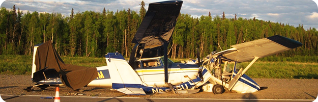 	Aircraft after mid-air collision at Talkeetna, May 2015.  Photo: National Transportation Safety Board.