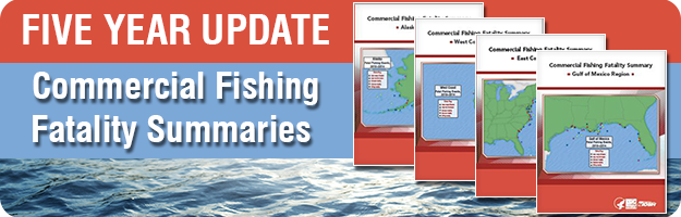A graphic showing cover artwork of the Commercial Fishing Fatalities Regional Summaries.
