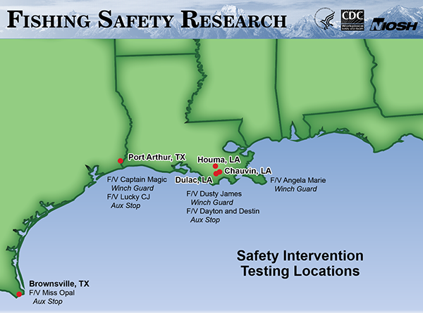 	Locations of NIOSH test vessels in the Gulf of Mexico