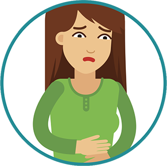 Vector image of a woman holding her upset stomach