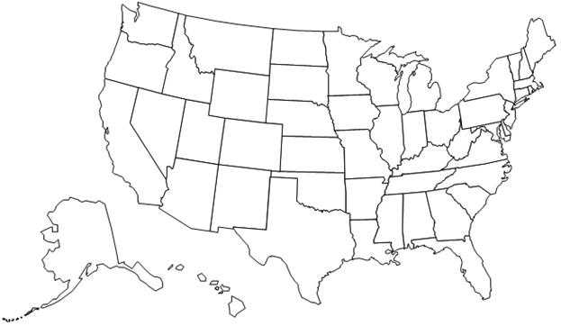 Map of U.S. to be used for creating an area map.
