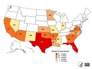 map of US states where Naegleria has been found