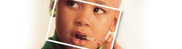 Graphic of child with a thermometer in his mouth.