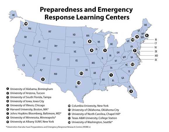 Map of Preparedness and Emergency Response Learning Centers
