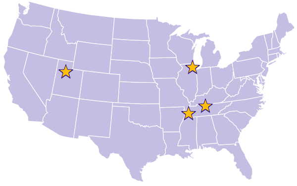 US Map displaying EPIC sites: Memphis, TN, Nashville, TN, Salt Lake City, UT, and Chicago, IL.