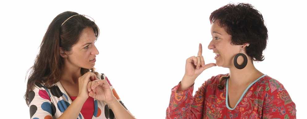 Two women communicating using sign language