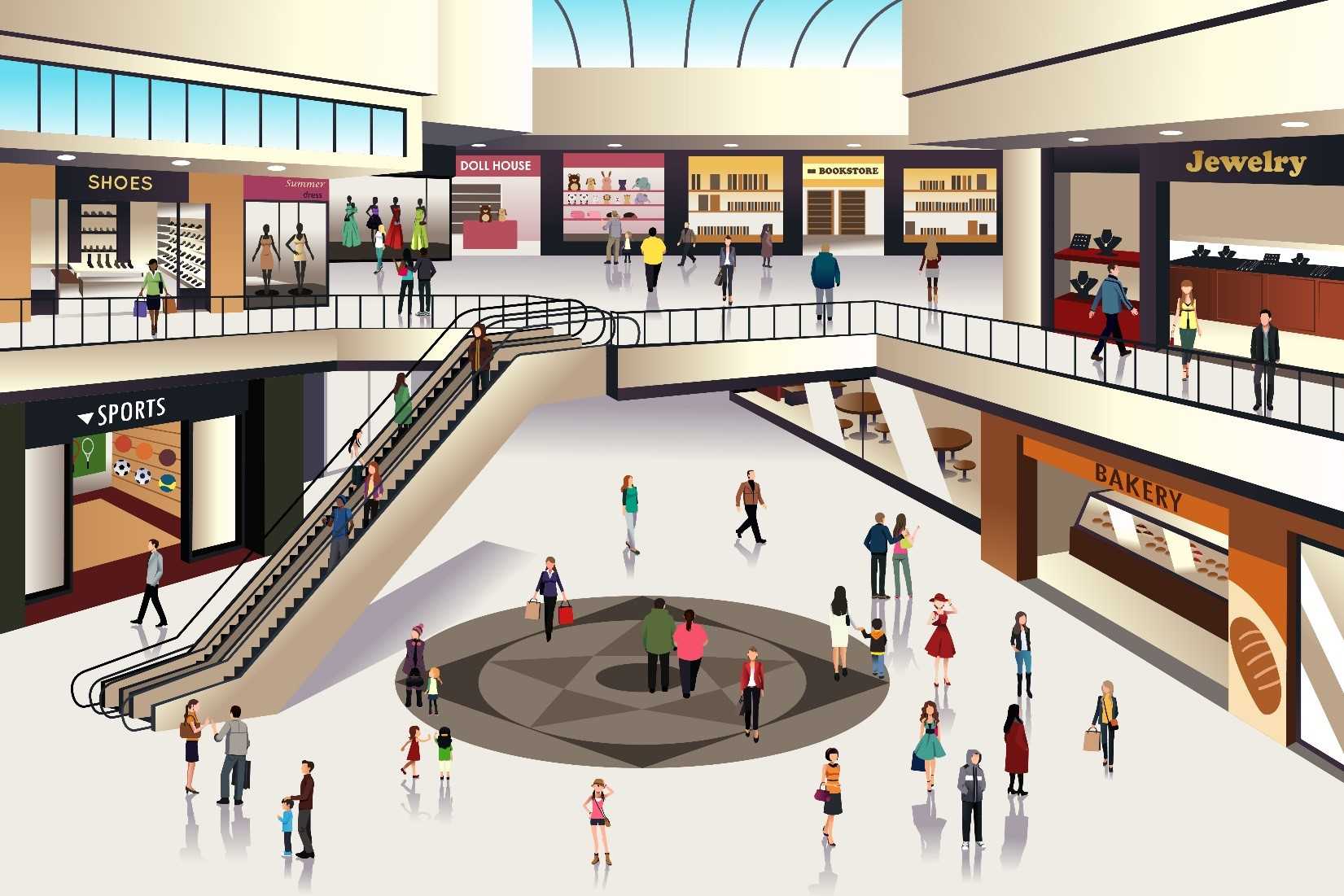 Image of shoppers walking in a mall