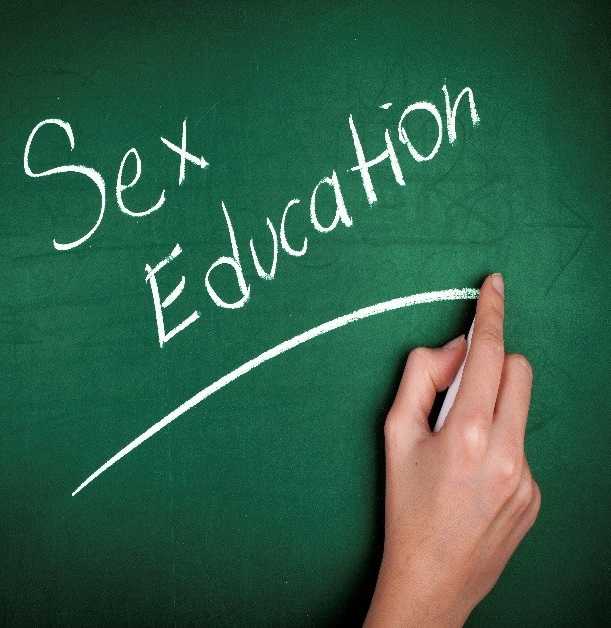 The words 'Sex Education' written on a chalk board
