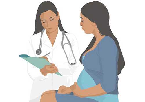 Illustration of pregnant woman with her doctor