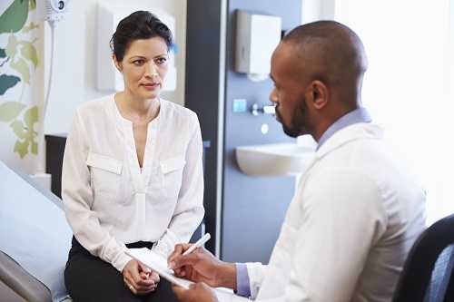 Woman discussing her health with her doctor