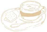 Illustration of tray with bowl of soup and crackers