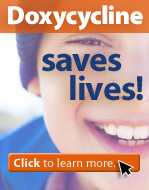 Doxycycline saves lives with woman smiles and click to learn more