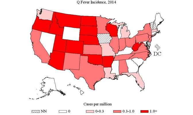 geographical distribution of q fever incidence in 2014