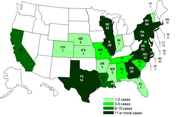 Case Count June 19, 2012: Persons infected with the outbreak strains of Salmonella Bareilly and Salmonella Nchanga, by State 7-6-2012