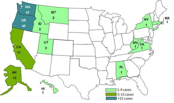 Final Case Count Map: Persons infected with the outbreak strain of Salmonella Heidelberg, by state