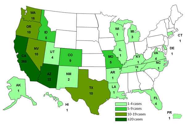 3-3-2014 Case Count Map: Persons infected with the outbreak strain of Salmonella Heidelberg, by State