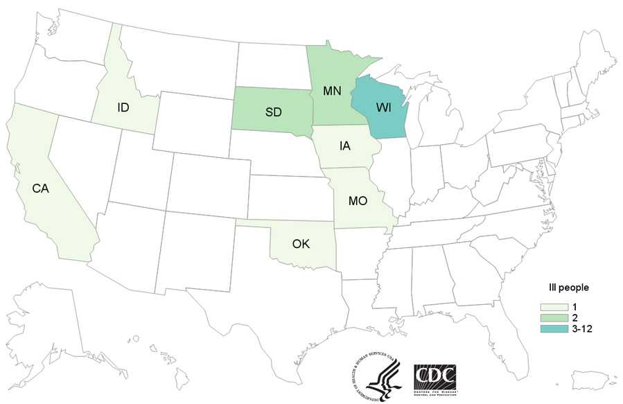 People infected with the outbreak strain of Salmonella Heidelberg, by state of residence, as of November 21, 2016