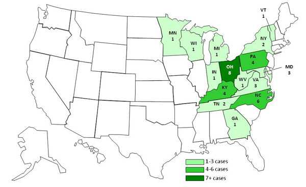 Infected with the outbreak strain of Salmonella Altona, by state