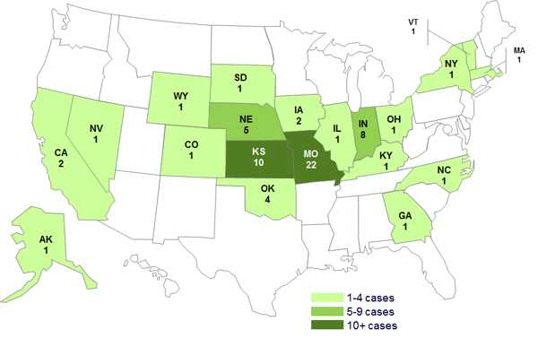 June 21, 2012: Persons infected with the outbreak strain of Salmonella Montevideo, by State
