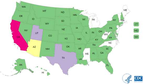 Map of Salmonella Imported Cucumber Outbreak