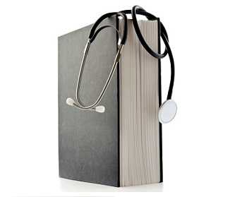 Text book with stethoscope.