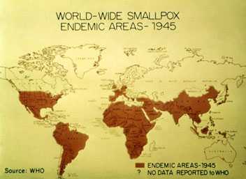 world map shows the worldwide distribution of smallpox and the countries