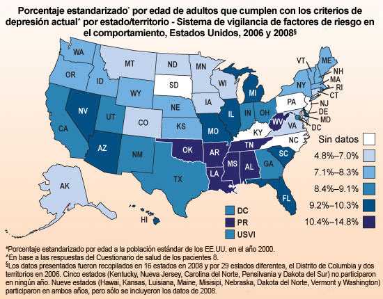 Cuadro: porcentaje estandarizado por edad (a la población de los EE.UU.) de adultos que cumplen con los criterios de depresión