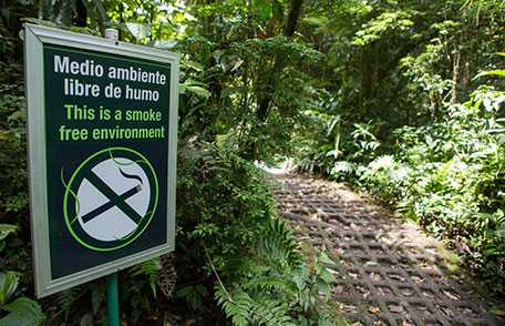 El letrero en un parque indica que este es un ambiente libre de humo.