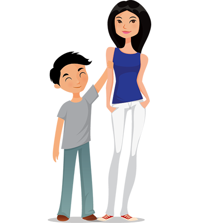 Illustration of younger brother and older sister