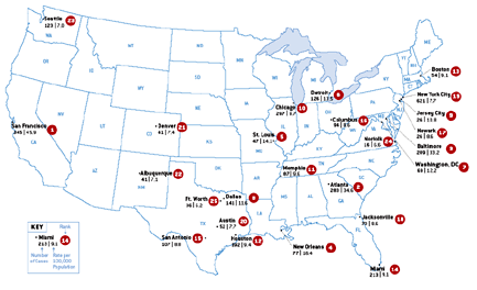 Cities with Highest Reported Rates of P&S Syphilis, 2004