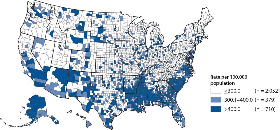 Figure 4. Chlamydia—Rates by County, United States, 2009