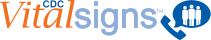 Vital Signs logo near handset and word bubble with 3 people in it