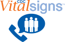 Vital Signs Logo near telephone handset next to word bubble with 3 people in it