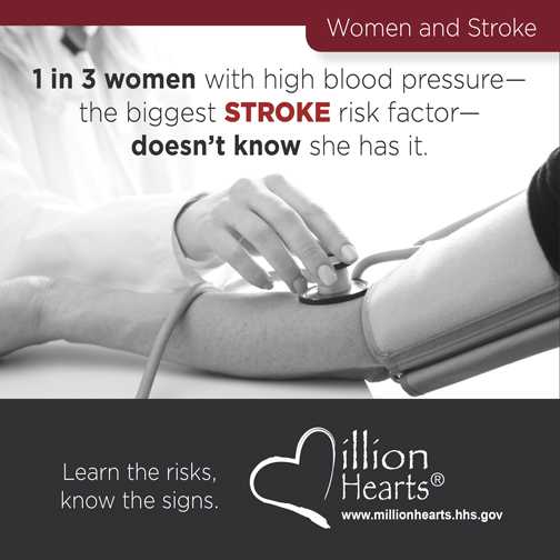 Women and Stroke: 1 in 7 women with high blood pressure doesn't know she has it.