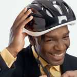 Man wearing a bicycle helmet