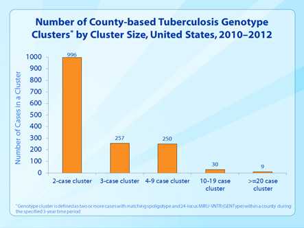 Slide 35. Number of County-based Tuberculosis Genotype Clusters by Cluster Size, United States, 2010–2012.