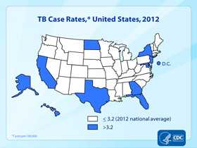 Slide 4. TB Case Rates, United States, 2012. Click here for larger image