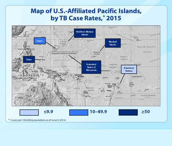 Slide 5 - Map of U.S.-Affiliated Pacific Islands, by TB Case Rates, 2015