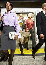 Passengers disembarking from subway train