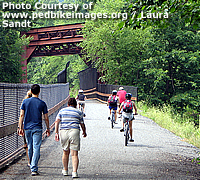 Pedestrians and bicyclists enjoy a multi-use train near Lehighton, Pennsylvania.