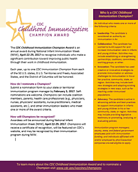 CDC Childhood Immunization Champion flyer