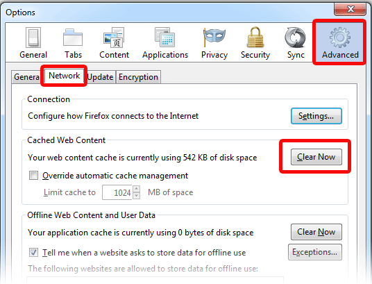 Image of Firefox browser settings