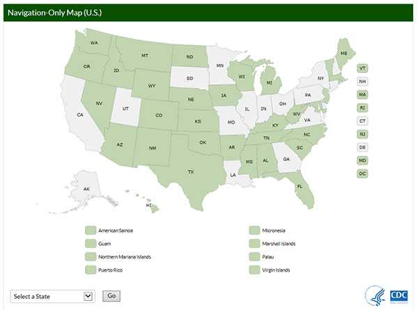 Screenshot of interactive United States map used for navigation on example web page.