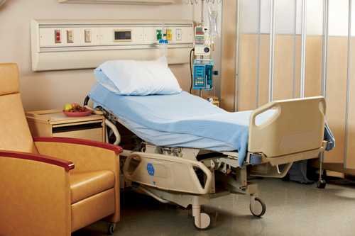 Bed in a hospital room