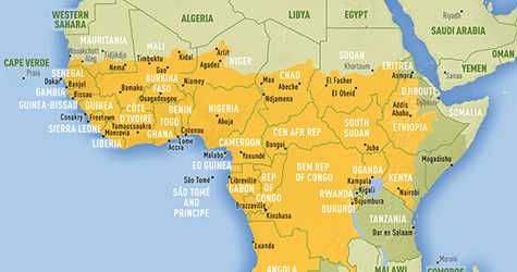 Map of Africa showing yellow fever virus transmission risk